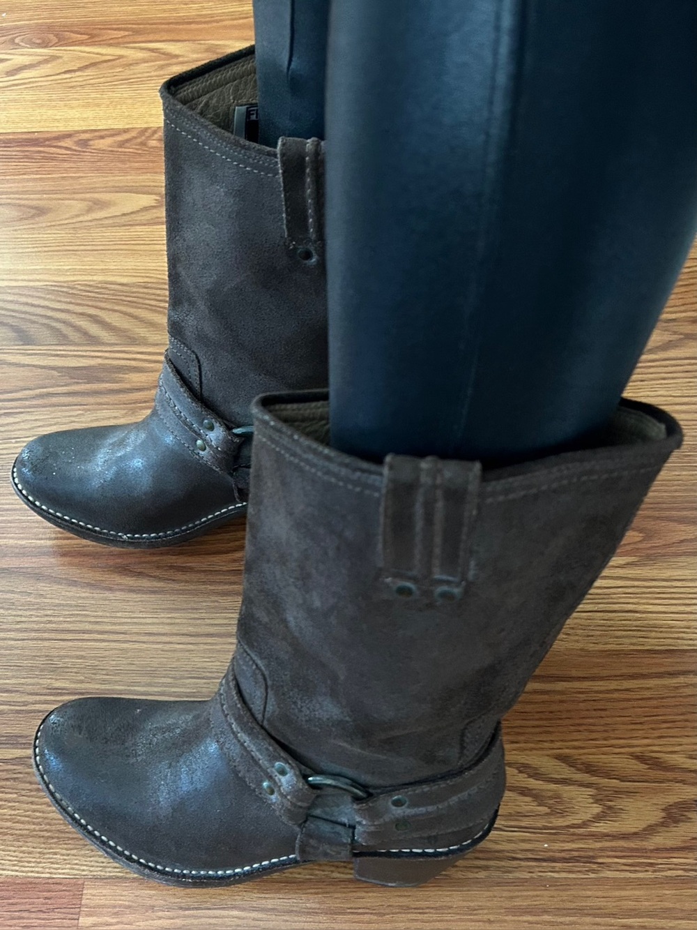 Frye Distressed Brown Suede Leather Harness Boots Size 8.5